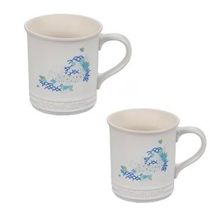 New Set of 2 Le Creuset Lotus Vapeur Blue Koi Fish 14oz Mugs